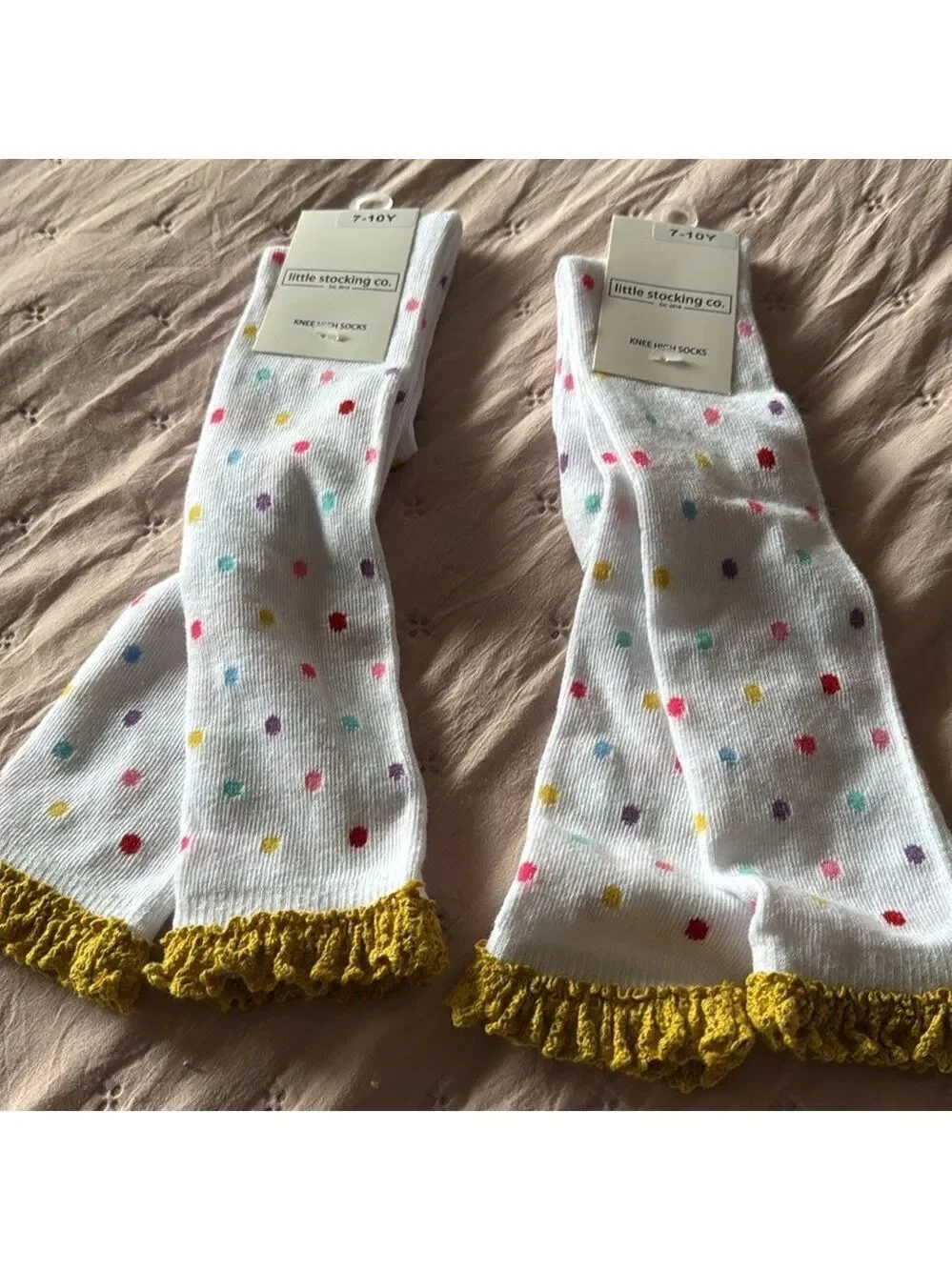 Bundle of 2 white dotted high  knee lace socks